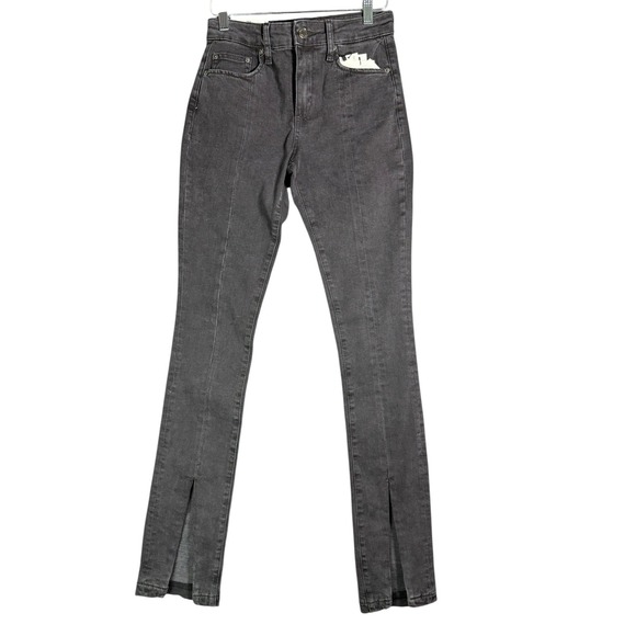 NWT ZARA Olivia Split Hem Straight Black Wash Denim Jeans Size 4 Boho Flare - Picture 1 of 5